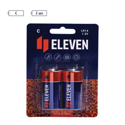 Батарейка Eleven C (LR14) алкалиновая, BC2, КОМПЛЕКТ 2 шт.