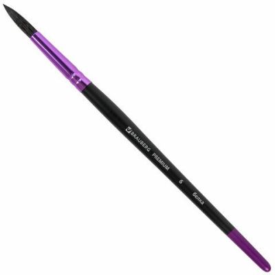 Кисть № 6 белка, круглая, BRAUBERG PREMIUM, 200975