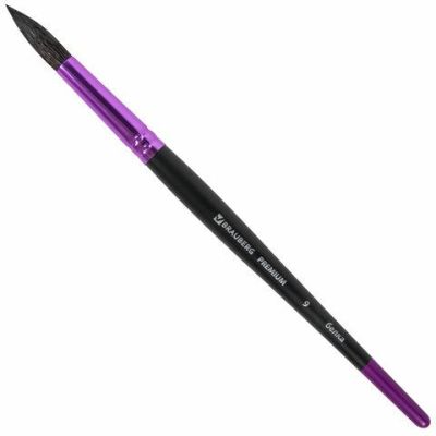 Кисть № 9 белка, круглая, BRAUBERG PREMIUM, 200978