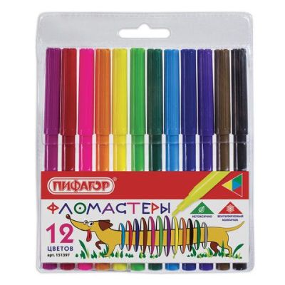 Фломастеры 12 цв ПИФАГОР «Веселая такса» вентилируемый колпачок, 151397