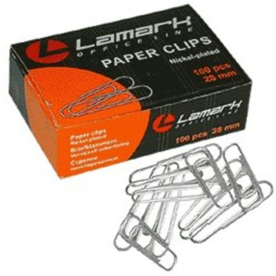 Скрепки 28 мм 100 шт., LAMARK никелированные круглые