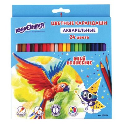 Карандаши цветные акварельные 24 цв. ЮНЛАНДИЯ «ЮНЫЙ ВОЛШЕБНИК», шестигранные, заточенные