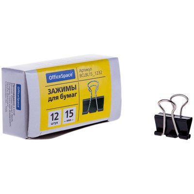 Зажим для бумаг 15 мм черные OfficeSpace,