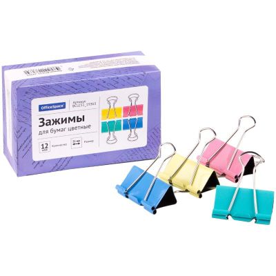 Зажим для бумаг 51 мм цветные OfficeSpace,