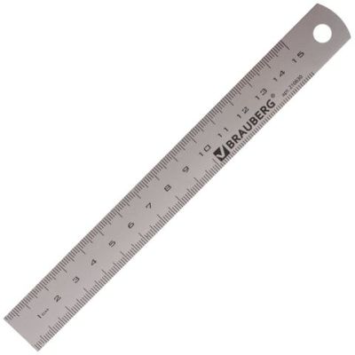 Линейка 15 см металлическая BRAUBERG, европодвес, 210630