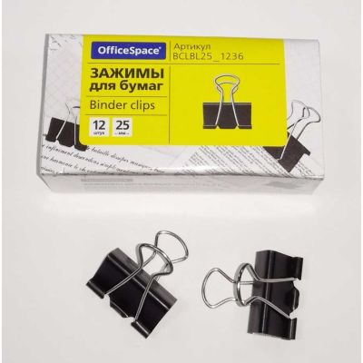 Зажим для бумаг 25 мм черный OfficeSpace, 1 ШТУКА