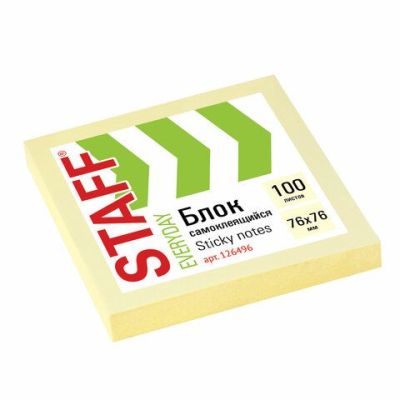 Бумага для записей с клейким краем 76x76 STAFF 100л., желтый