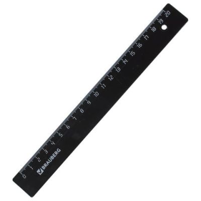Линейка 20 см BRAUBERG, непрозрачная, черная, 210607