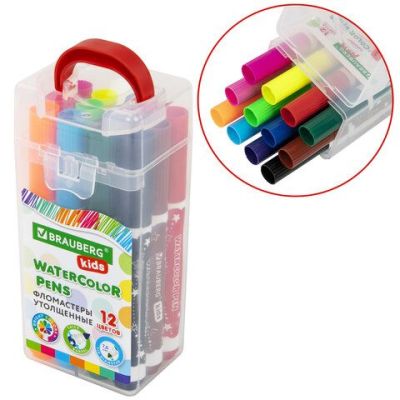 Фломастеры 12 цв BRAUBERG KIDS в суперкейсе утолщенные вентилируемый колпачок