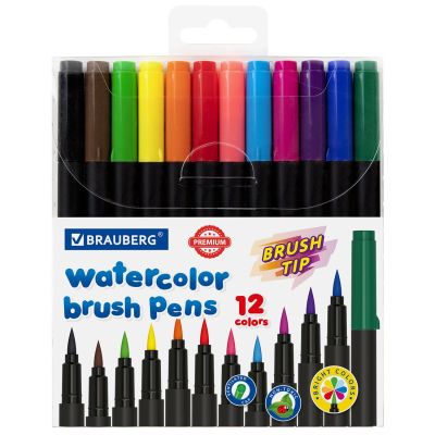 Фломастеры с кистью 12 цв BRAUBERG «PREMIUM» вентилируемый колпачок
