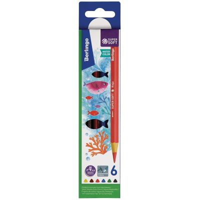 Карандаши цветные акварельные 06 цв.Berlingo «SuperSoft. Рыбки».+кисть, трехгран., заточен.