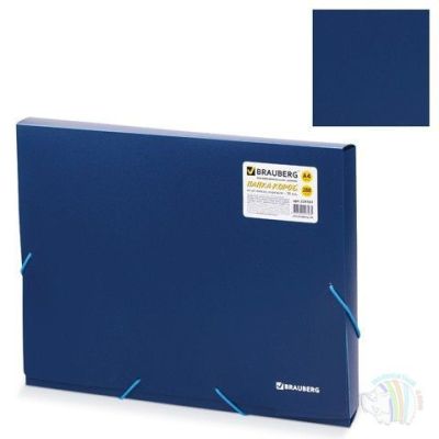 Папка на резинках 30 мм, синяя, 0,7мм (короб) BRAUBERG