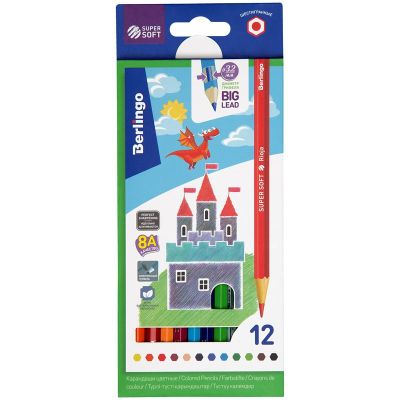 Карандаши цветные 12 цв.Berlingo «SuperSoft. Замки», заточен., картон, европодвес