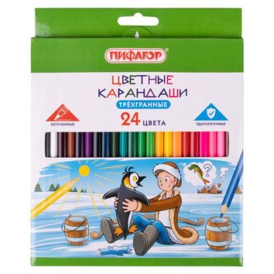 Карандаши цветные 24 цвета ПИФАГОР «Сказки», классические, заточенные, 181823