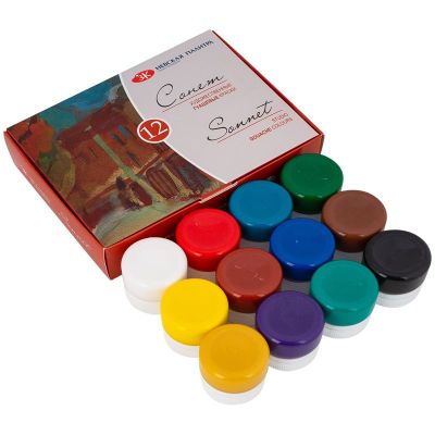 Гуашь художественная Сонет, 12 цветов, 20мл, картон