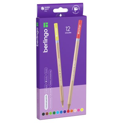 Карандаши цветные 12цв. Berlingo «SuperSoft. Pro», круглые, заточен., картон, европодвес