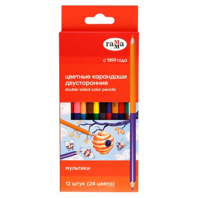 Карандаши цветные 24цв. двусторонние Гамма «Мультики», 12шт., заточен., картон