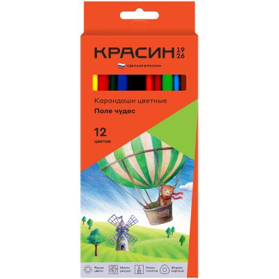 Карандаши цветные 12цв. Красин «Поле чудес», трехгр., заточен., картон, европодвес