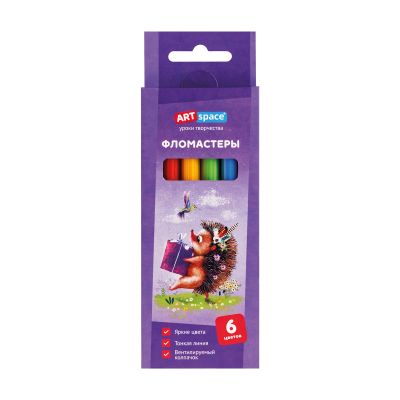 Фломастеры 06цветов ArtSpace «Рисунки. Lovely animals», смываемые, картон, европодвес