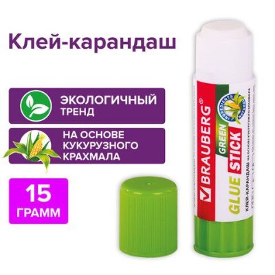 Клей-карандаш 15 г на натуральной основе BRAUBERG GREEN