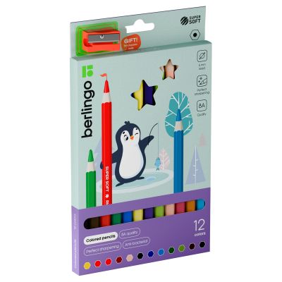 Карандаши цветные 12цв., утолщенные Berlingo «SuperSoft. Jumbo», шестигранные, заточ., европ.