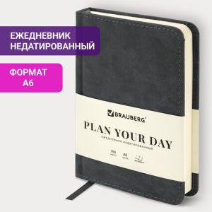 Ежедневник недатированный А6 МАЛЫЙ 100х150 мм BRAUBERG «Status», под кожу, 160 л., черный, 113366