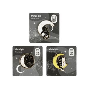 Металлический значок MESHU «Moon cats», эмаль картонная подложка, в ассортименте
