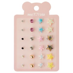 Серьги MESHU «Stars», бижутерия, 12 пар, европодвес