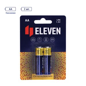 Батарейка Eleven SUPER AA (LR6) алкалиновая, BC2, КОМПЛЕКТ 2 шт.