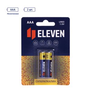 Батарейка Eleven SUPER AAA (LR03) алкалиновая, BC2, КОМПЛЕКТ 2 шт.