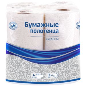 Полотенца бумажные в рулонах OfficeClean «Premium», 3-слойные, 11м/рул., тиснение, белые, 4шт.