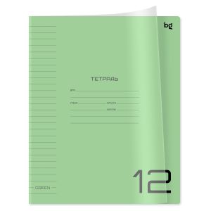 Тетрадь 12 л. линия BG «UniTone. Green», пластиковая прозрачная обложка