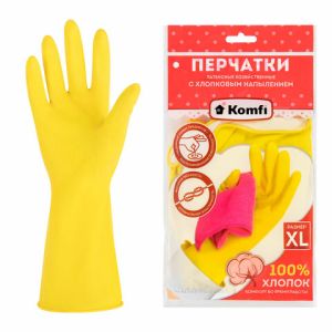Перчатки МНОГОРАЗОВЫЕ латексные с х/б напылением, размер XL (очень большой), вес 61 г, KOMFI