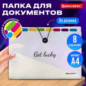 Папка-органайзер на резинке 8 отделений, BRAUBERG «Glassy», А4, прозрачная, 271928