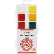 Краски акварельные 12 цветов Гамма, медовая, без кисти, пластик. упак., европодвес