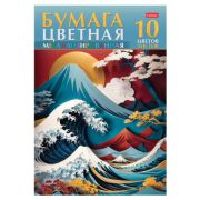Цветная бумага А4 МЕТАЛЛИЗИРОВАННАЯ, 10 лис, 10 цв, в папке, HATBER, 200х290 мм, «Большая волна»