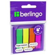 Флажки-закладки Berlingo 45*12мм, 20л*4 неоновых цвета, в диспенсере, европодвес LSz_45125