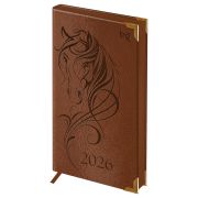 Еженедельник датированный 2026г., 90*165, 64л., твердый переплет, кожзам, BG Horse Bourbon, ярко-кор