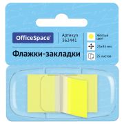 Закладки-флажки OfficeSpace, 25*45мм, 25л., желтый, в диспенсере, европодвес