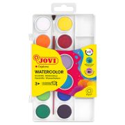 Краски акварельные 12 цветов JOVI, малые кюветы, с кистью, с палитрой, пластик, европодвес 800/12