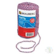 Нить BRAUBERG х/б для прошивки документов, диаметр 1,6 мм, дл. 120 м, смен.блок, ТРИКОЛОР