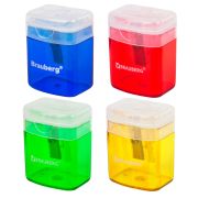 Точилка 1 отверстие Brauberg «OfficeBox» с контейнером и крышкой, прямоугольная, ассорти, уп. с подвесом