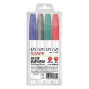 Набор маркеров для доски 04 цвета STAFF тонкий корпус, круглые, 2,5 мм, (черн,син,красн,зел)