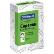 Скрепки 28 мм, OfficeSpace, 100шт., оцинкованные, карт. упак.