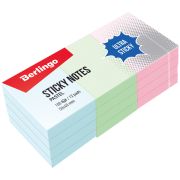 Бумага для записей с клейким краем Berlingo «Ultra Sticky», 50*40мм, 12 блоков по 100л, 3 пастельных цвета