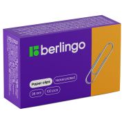 Скрепки 28 мм 100шт, Berlingo, никелированные, карт. упак.