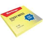 Бумага для записей с клейким краем 76*76 мм, Berlingo «Ultra Sticky», 80л, желтый неон