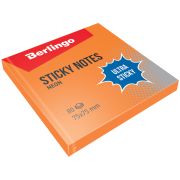 Бумага для записей с клейким краем 76*76 мм, Berlingo «Ultra Sticky», 80л, оранжевый неон