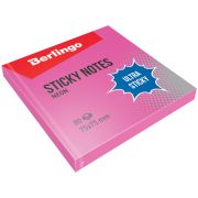 Бумага для записей с клейким краем 76*76 мм, Berlingo «Ultra Sticky», 80л, розовый неон