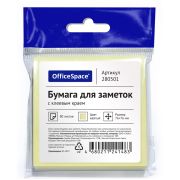 Бумага для записей с клейким краем 76*76мм, OfficeSpace, 80л., желтый, европодвес